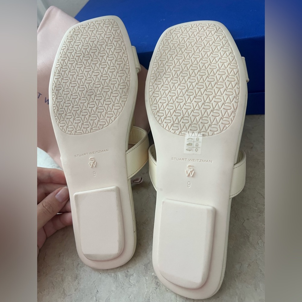 New Stuart Weitzman Alabaster Cream Leather Sandals - Picture 7 of 8